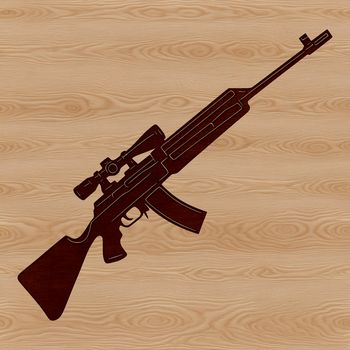 A detailed illustration of a modern rifle with intricate design elements.