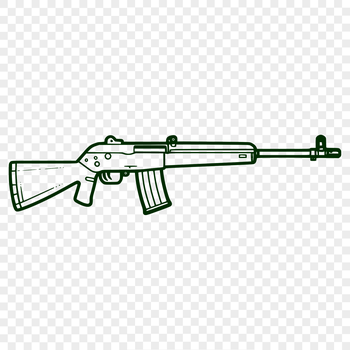 A detailed illustration of a firearm with a long barrel and stock.