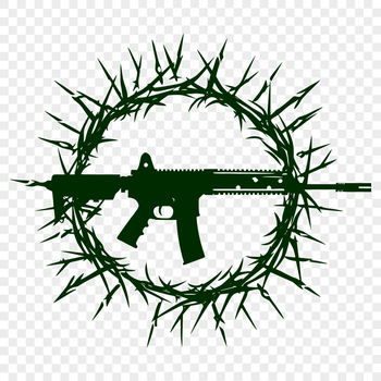 An illustrated firearm with decorative thorns on the barrel, depicted in vector format.