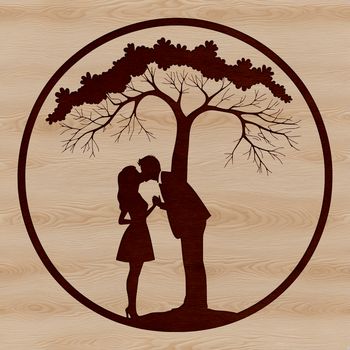 A pair of lovers embracing under a tree, symbolizing love and unity.