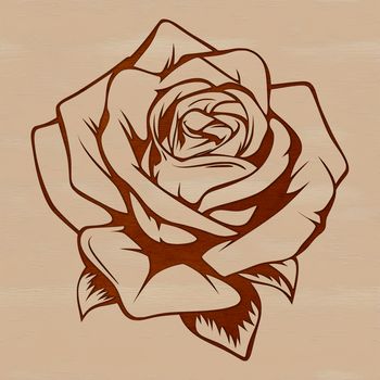 A high-quality digital illustration of a single long-stemmed rose flower in bloom.