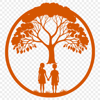 A stylized illustration of two people embracing under the branches of a tree, representing love and unity.
