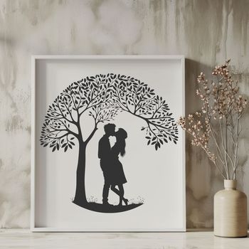 An illustration of a tree with intertwined branches, symbolizing love and union.