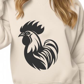 A detailed illustration of a farm animal, specifically a rooster with its prominent head and feathers.