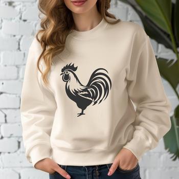 A full-body illustration of a farm animal, specifically a male chicken with plumage and beak.