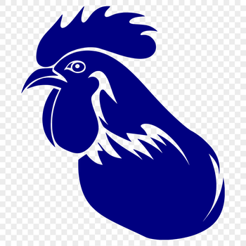 A stylized illustration of a farm animal's head, specifically a male chicken.