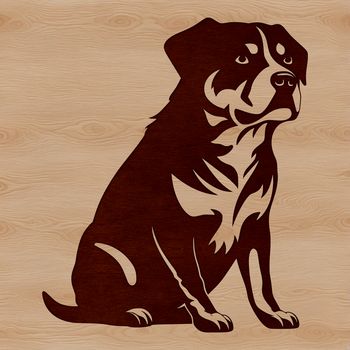A realistic illustration of a Rottweiler sitting on the ground, suitable for digital art and design projects.