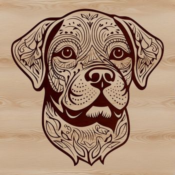 A stylized illustration of a Rottweiler dog's head, suitable for vector graphic design.
