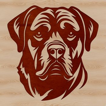 An illustrative vector image of a close-up Rottweiler head with distinctive markings.