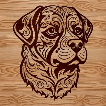 A close-up graphic representation of a dog's face, specifically a Rottweiler breed.