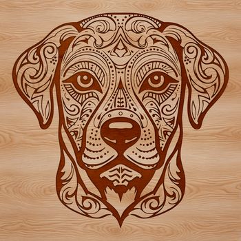A detailed illustration of a Rottweiler's head, rendered as a vector graphic.