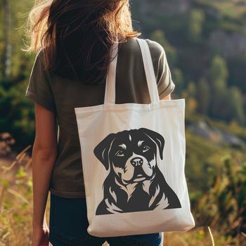 A close-up illustration of a Rottweiler's head, suitable for vector art designs.