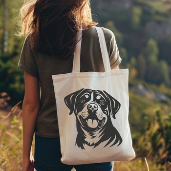 A vector illustration of a Rottweiler's head with its distinctive markings and facial features.