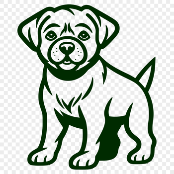 A simple line drawing of a standing Rottweiler dog in full body pose.