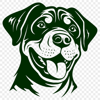A high-quality digital illustration of a Rottweiler's head in a vector format.