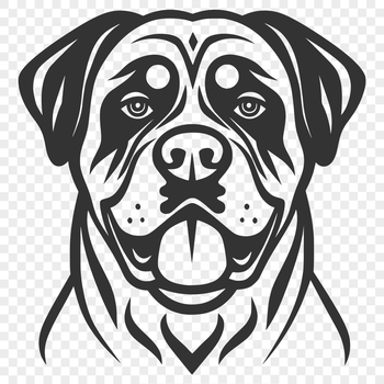 A simple line drawing illustration of a Rottweiler's head.