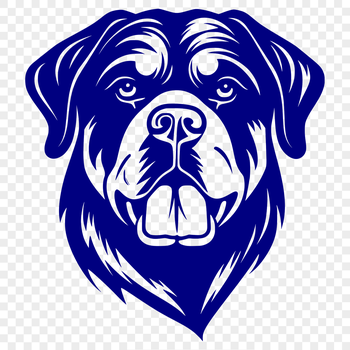 A detailed illustration of a rottweiler's head with facial features and fur texture.