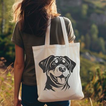 A digital illustration of a Rottweiler's head, suitable for vector design.