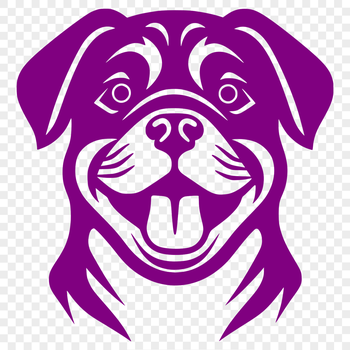 A simple line drawing of a Rottweiler's head.