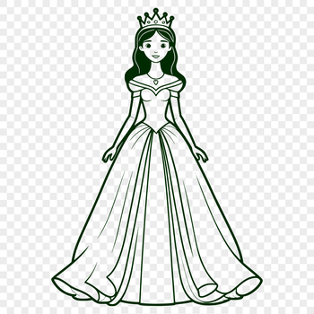 Illustrated female character in a royal gown, suitable for digital designs and crafts.