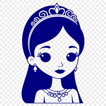 An SVG vector graphic design featuring a girl dressed as royalty with intricate details.