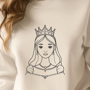 A detailed illustration of a female character in royal attire, suitable as a vector art template for digital design.