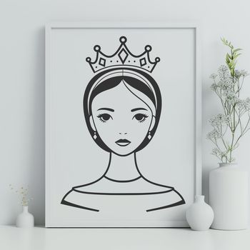 A female character dressed in royal attire, suitable as a vector graphic design.