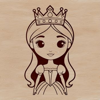 A female character wearing a royal crown and dress, designed as vector art for digital use.