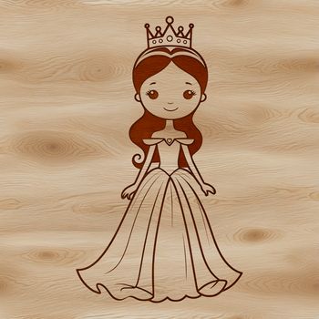 A young girl princess in a medieval-style gown and crown, suitable for vector design or cutting machine projects.
