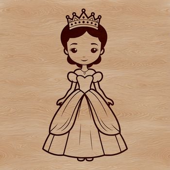 A young female character in regal attire, depicted as a royalty-inspired graphic.
