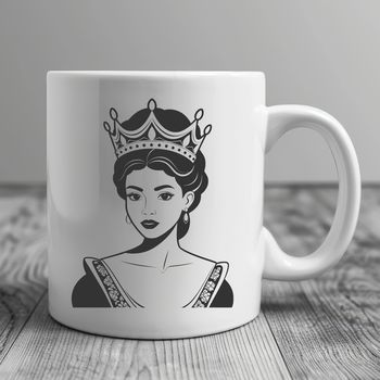 A royalty-themed illustration featuring a female figure dressed in regal attire.