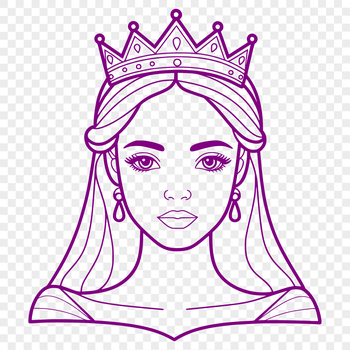 A digital illustration of a female royalty figure in a traditional gown.