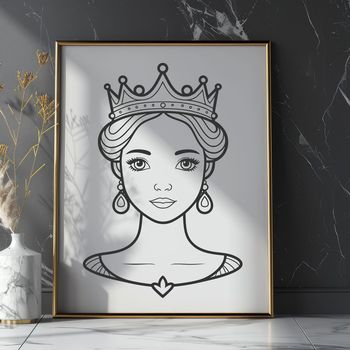 A stylized illustration of a young princess, suitable for digital cutting machines like Cricut or laser cutters.