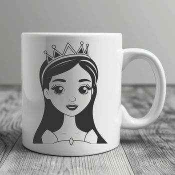 A young female character dressed in royal attire, suitable for vector art and design projects.