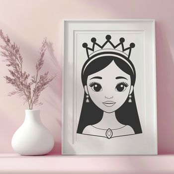 A royalty-inspired illustration of a young princess in a elegant gown.