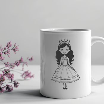 An SVG graphic featuring a cartoon girl character dressed as royalty.