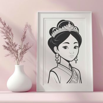 An illustration of a female character in royal attire, suitable for vector graphics design.