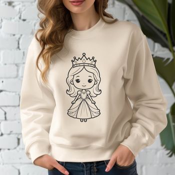 A royalty-themed illustration of a female character in a regal outfit, suitable for various design applications.