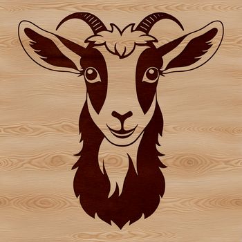 A vector illustration of a goat standing on a grassy hill.
