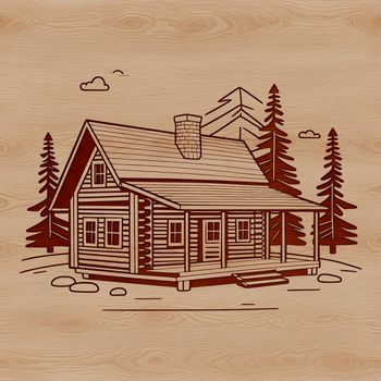 A simple cabin design made from geometric shapes and lines, suitable for vector graphics.
