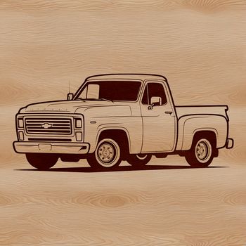 A detailed illustration of a pickup truck in vector format, suitable for graphic design and digital printing.