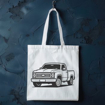 An open road scene with a stylized pickup truck driving through the landscape.