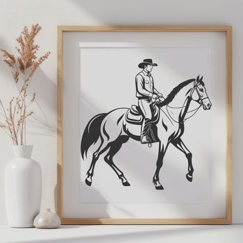 A cowboy riding a horse in the wild west.