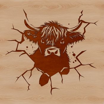 A highland cow standing proudly with its distinctive head and shaggy coat, suitable for various designs and crafts.