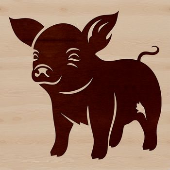 A digital illustration of a pig standing in a farm environment.