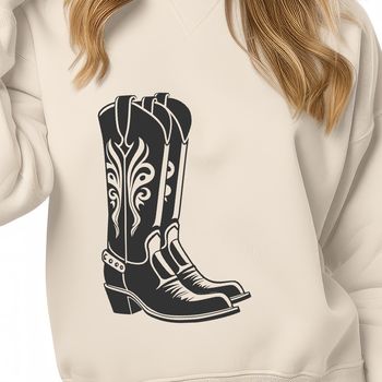 A detailed illustration of a pair of cowboy boots in bold design.