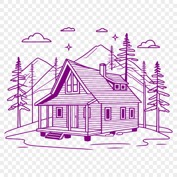 SVG cabin illustration with rustic details and natural elements