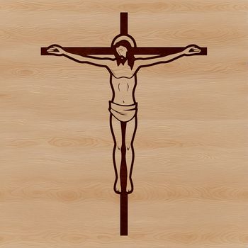 A stylized illustration of Jesus Christ in a crucifix pose.