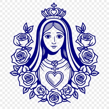 A stylized illustration of the Immaculate Heart, surrounded by delicate floral patterns.