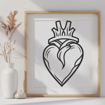 A stylized vector illustration of the Sacred Heart in a traditional religious art style.